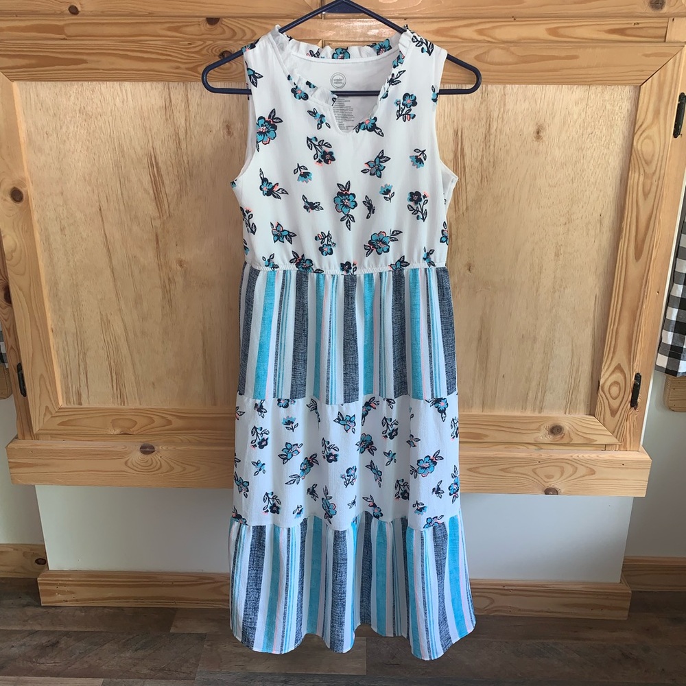 Wonder Nation floral striped tiered modest maxi dress size XL 14-16
